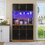 Multifunctional Buffet, 100x40x180cm with LED & App Control, Natural-colored/Black PB, MDF