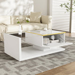 Coffee Table 90cm, High-Gloss White with Glass & LED Effect