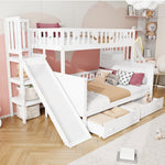 Children's Bed Bunk with Slide, Shelf, Drawers, White