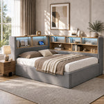Daybed 140x190cm with Hydraulic Storage, LED & USB, Grey Velvet