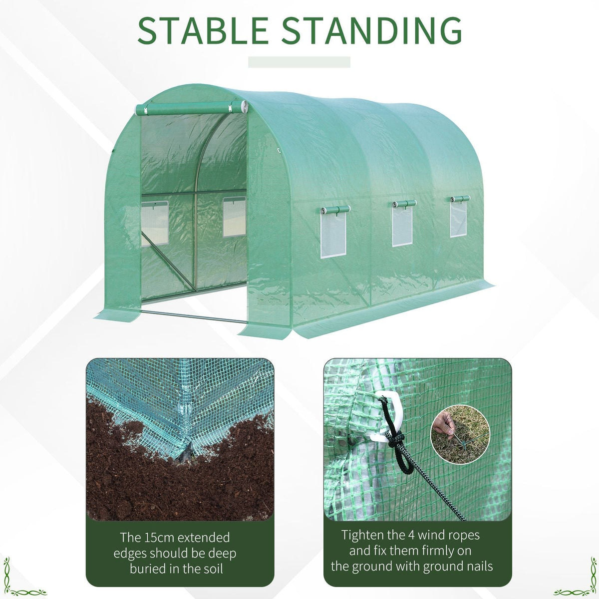 Polytunnel Tomato Greenhouse, 6 Mesh Windows Round Arched, Green