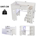 Loft Bed 90x200cm Gaming Bed Desk LED USB/Type-C Drawer Clothes Rack White