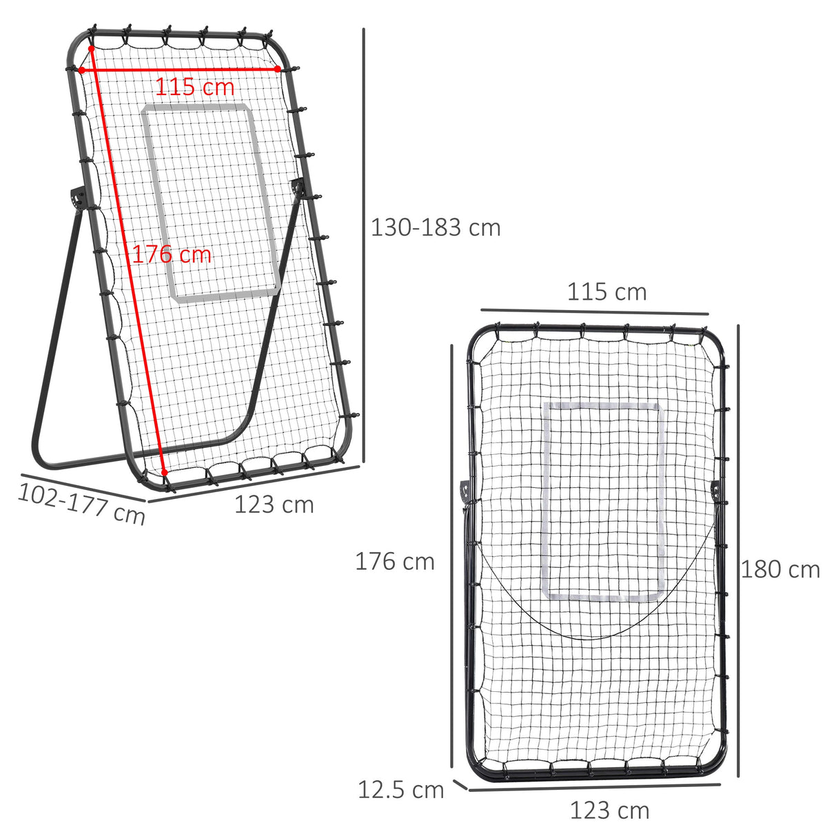 Football Rebounder, Foldable Kickback Wall, 4 Adjustable Levels, Black