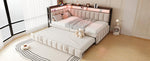 Upholstered Sofa Bed 90x200cm Pull-Out LED Storage USB/Type-C Beige Velvet