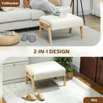 Stool, soft seat cushion, wooden legs, corduroy look cream white