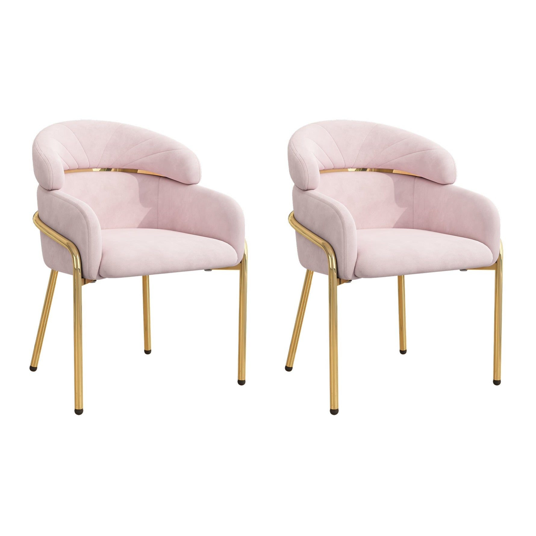 Dining Chair Single Light Luxury with Metal Legs Velvet Pink