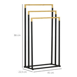 kleankin Towel Rack, 3 Bars, Steel & Bamboo, Black