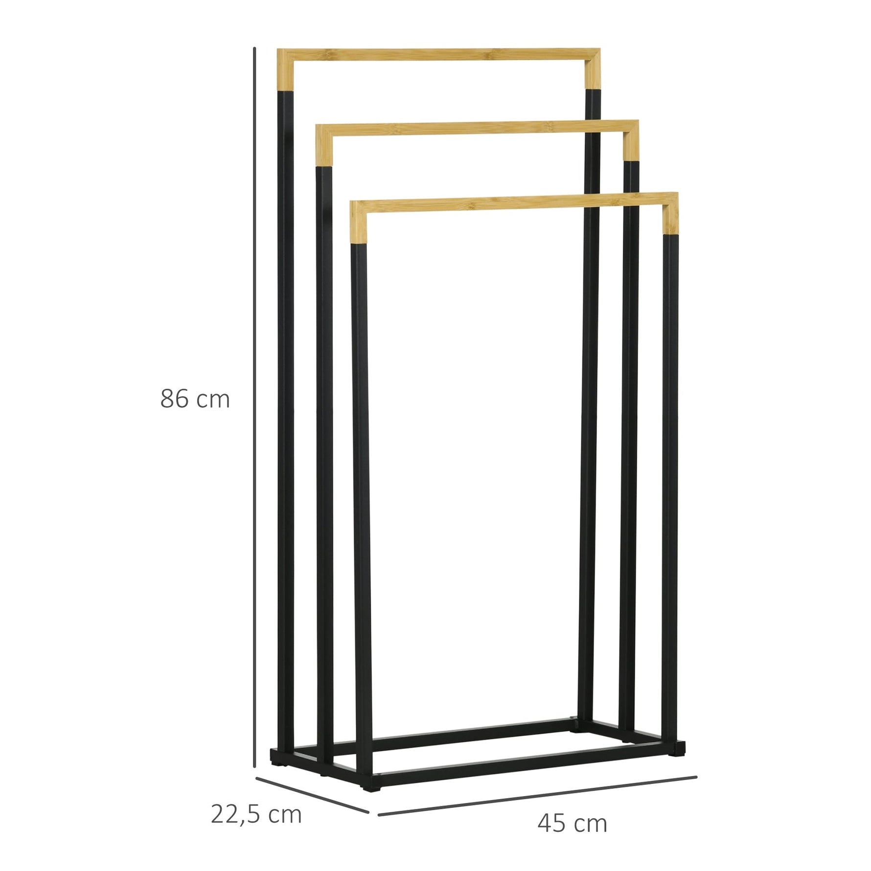 kleankin Towel Rack, 3 Bars, Steel & Bamboo, Black