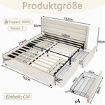 Double Bed 140x200cm 4 Storage Drawers Chenille - Beige