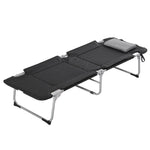 Folding Camping Bed Lightweight Portable with Pillow, Black Silver