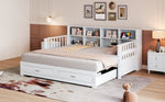 Sofa Bed, Pull-Out Solid Wood with Storage, Drawers & Slatted Frame, White