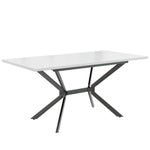 Extendable Dining Table, Rectangular Seating for 4-6 People, White and Black Metal
