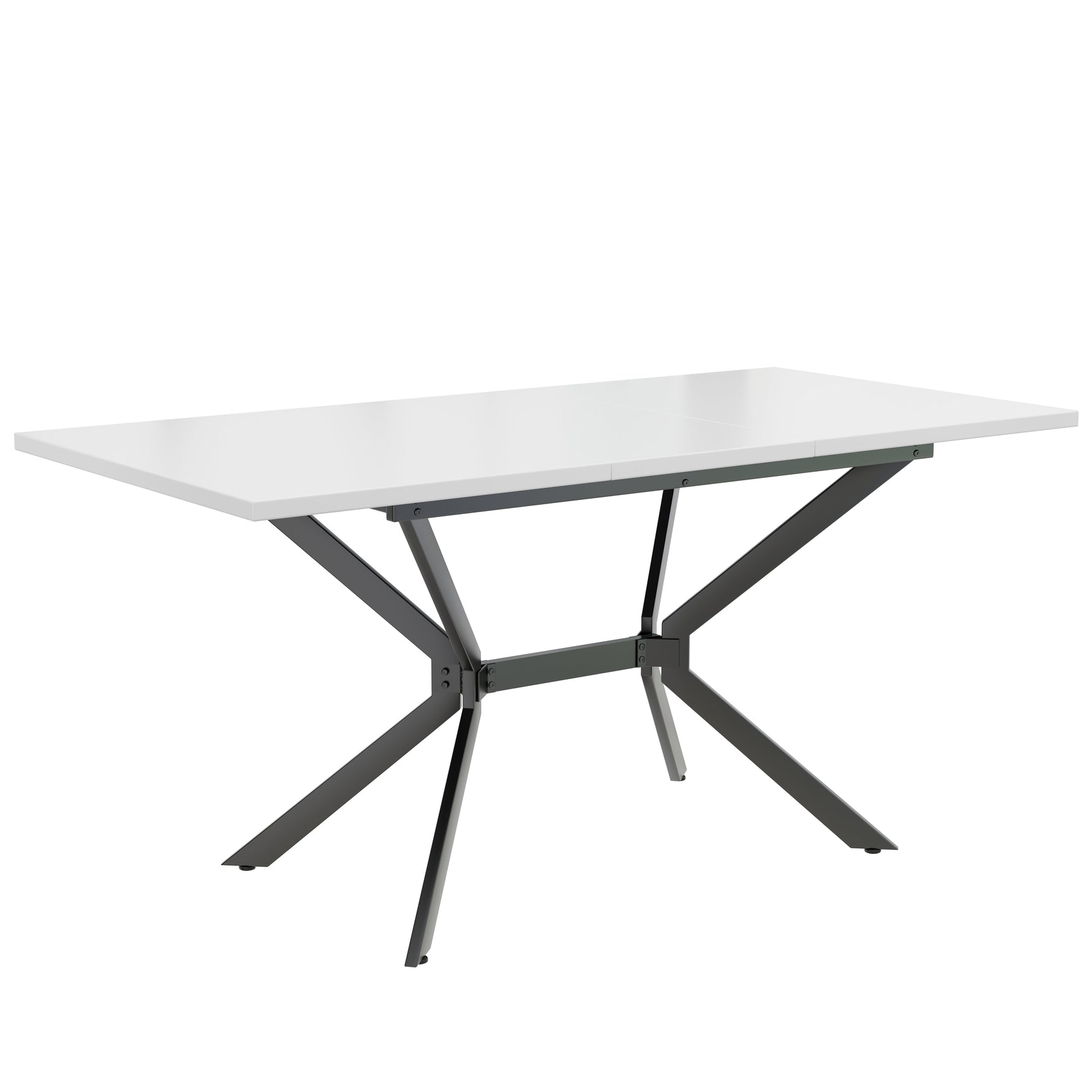 Extendable Dining Table, Rectangular Seating for 4-6 People, White and Black Metal