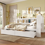 Daybed with 2 Drawers and USB Charging Ports, 140 x 200 cm, White Chipboard
