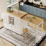 Modern Extendable Bar Table and Kitchen Trolley with Rotating Organizer and Adjustable Shelves, White