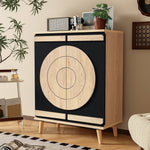 Modern Shoe Cabinet with Geometric Doors and Multi-Level Storage, Black and Natural Wood