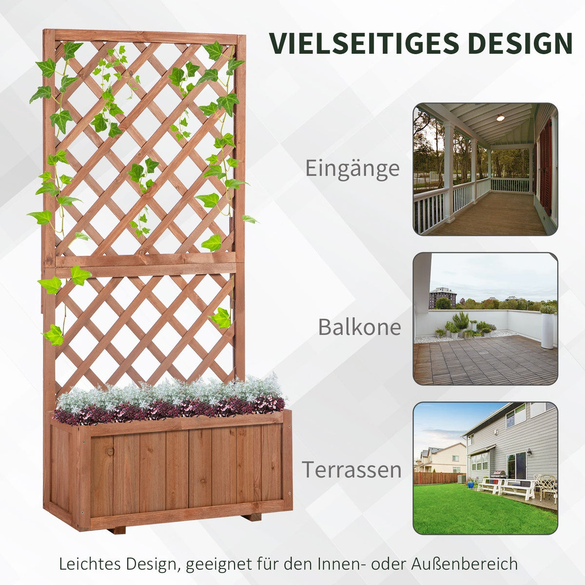 Raised Garden Bed Planter Trellis 72.5x31.5x149.5cm Natural Wood