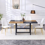 Table set with rectangular dining table, storage shelf, 4 armchairs, faux leather