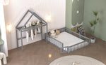 Children's Bed, 140x200 Solid Wood with Storage, Full Safety Gate & Slatted Frame, Grey