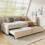 2-in-1 Sleeper Sofa L-Shaped Multifunctional Bed 90/180x200cm Velvet Beige