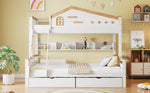 Bunk Bed, Children's with Drawers & Ladder, Pine+MDF White+Natural