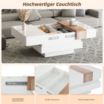 Coffee Table, Square with Extendable Top & Hidden Storage, White High Gloss