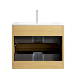 Wall-mounted Bathroom Vanity Unit with Ceramic Sink and 2 Drawers, Collora Wood Grain