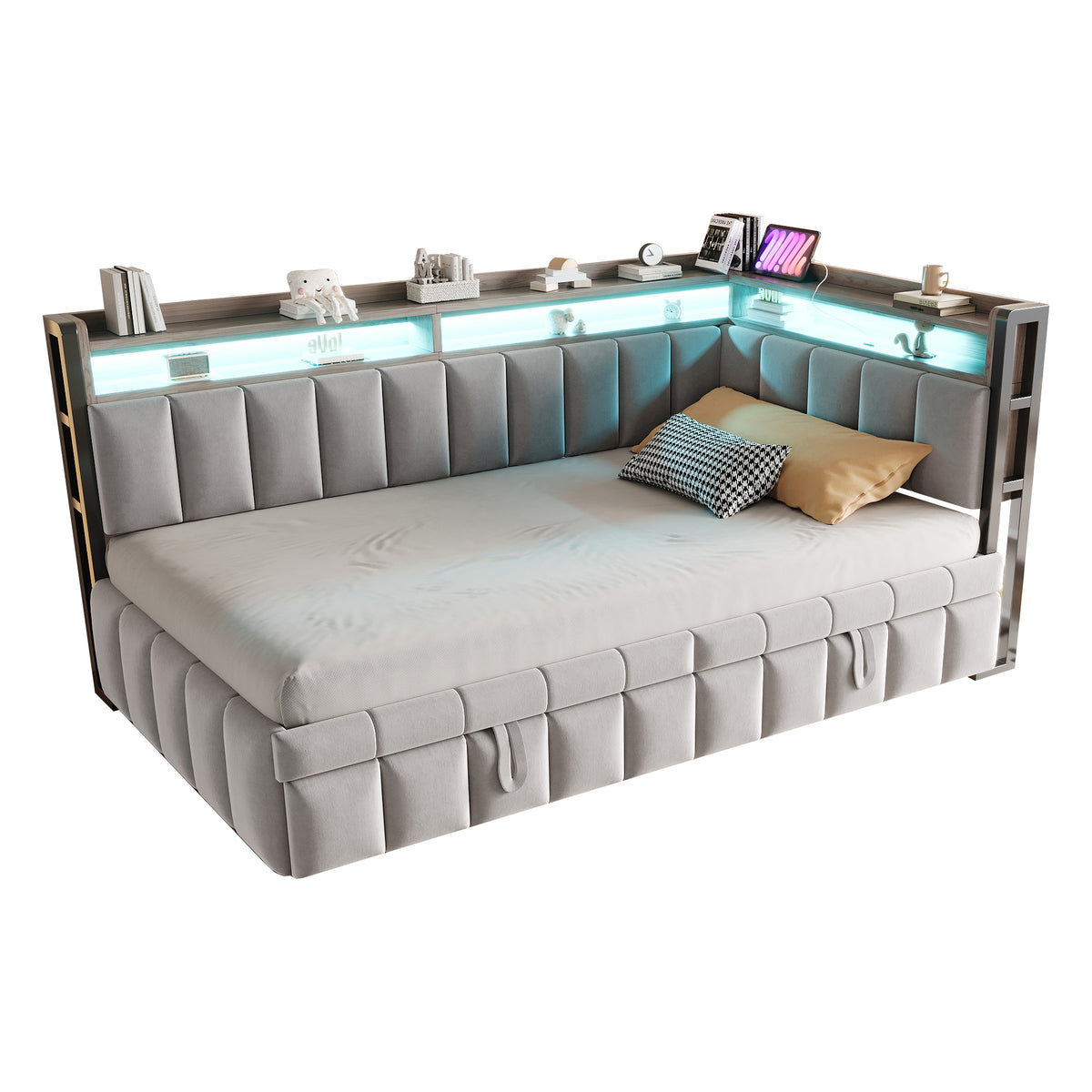 Upholstered Sofa Bed 90x200cm with Pull-Out Bed, Light Grey Velvet