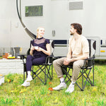 Folding Chairs, Set of 2, Camping with Armrests, Cup Holder, Headrest, Cooler Bag, Padded, Metal/Fabric