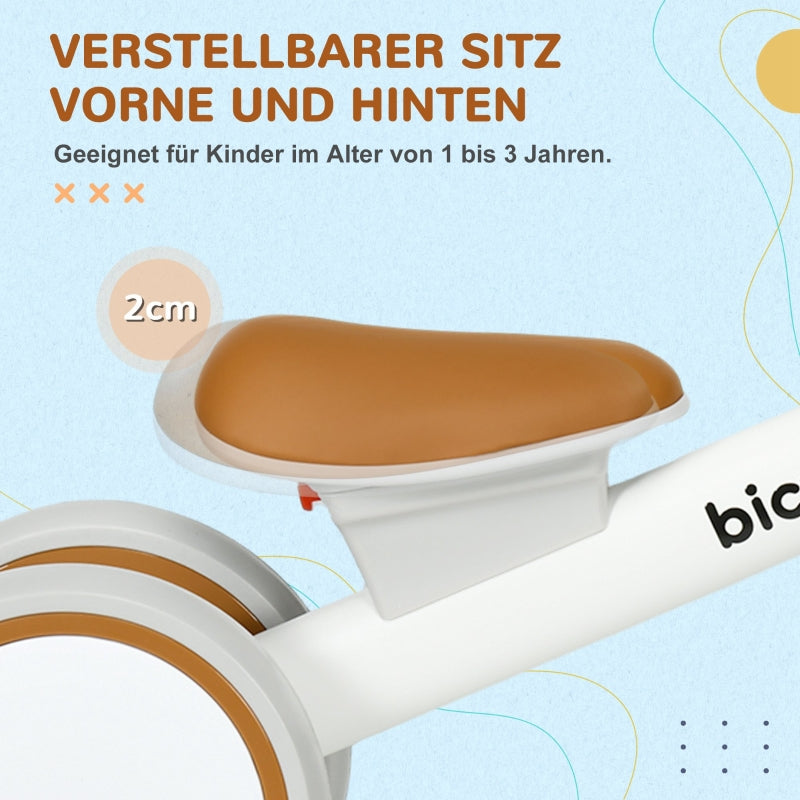 Balance Bike with Adjustable Seat and Whisper Wheels, Brown and White