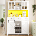 Tall Kitchen Cabinet with LED Lighting and Adjustable Shelves, White