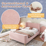 Children's Bed Upholstered Sleigh Bed, Cosmic Pattern, 90x200cm, Pink Velvet
