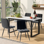 Dining Set 5-Piece, Extendable 140-180cm Table with 4 Modern Grey Velvet Chairs, White MDF Black Legs