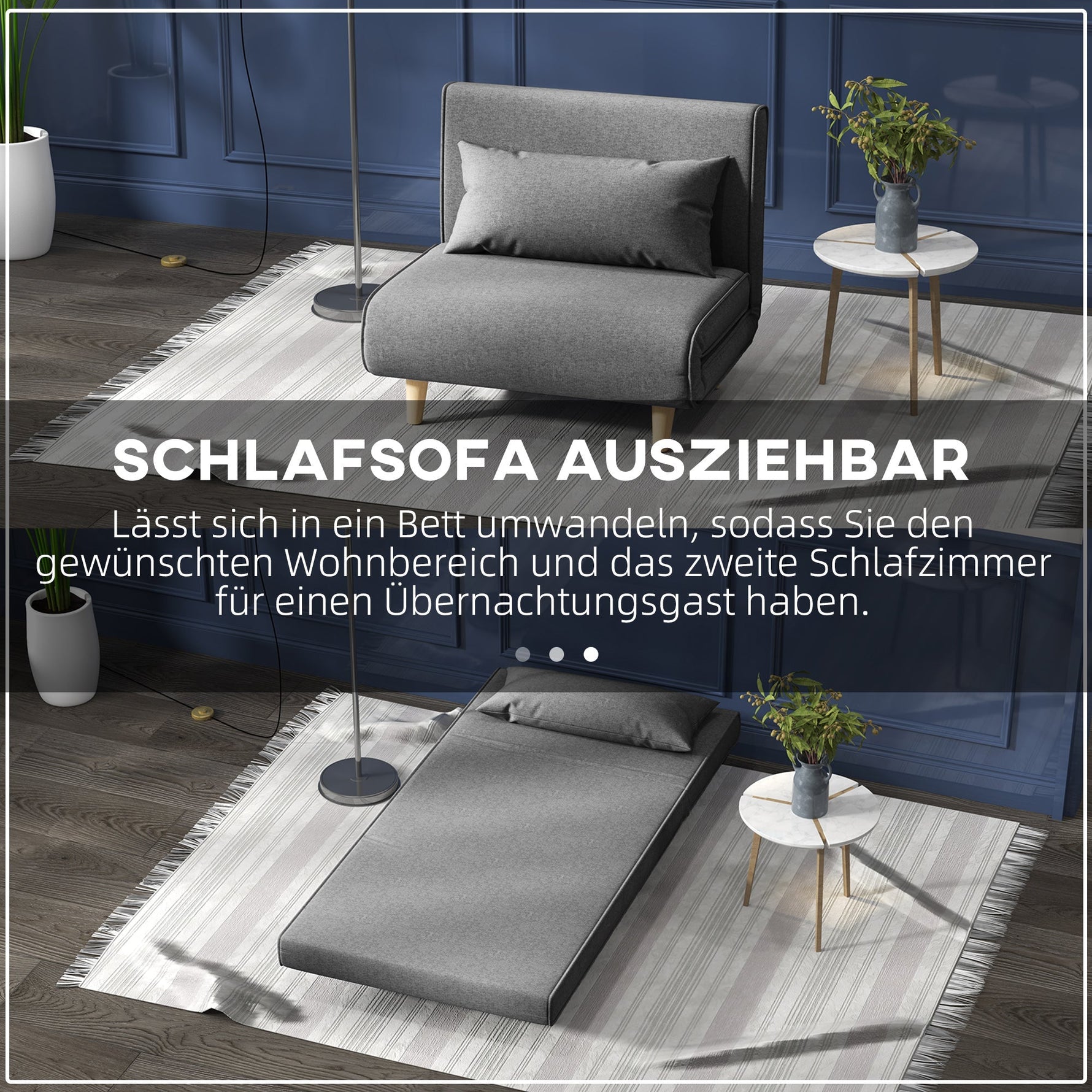 Small Single Sofa Bed, Folding Adjustable Backrest, Grey