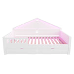 Children's Bed 90x200 cm with LED Light Strip and Storage Drawers, White