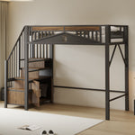 Metal Loft Bed, 90 x 200 cm, Safety Enclosure with Window & Ladder, Black