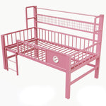 Low Loft Bed with Storage Compartments, 90x200cm, Pink Metal Frame