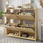 Shoe Cabinet Rattan Doors 4 Doors Metal Frame - Wood