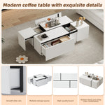 Coffee Table Square, 4 Drawers Sliding Top High-Gloss Finish, White