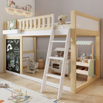 Bunk Bed Chalkboard Storage Safety Railing Pine + MDF White/Natural 90x200cm