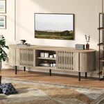TV Cabinet Lowboard 160x40x47cm Openwork Design 2 Cabinets for 65" TV - Natural Wood
