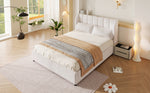 Upholstered Platform Bed 140x200cm with Slatted Base, Velvet Beige