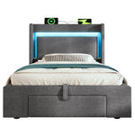 Upholstered Bed 90x200cm Hydraulic Storage Headboard with USB/Type-C & LED Grey Linen