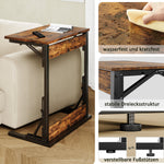 C-shaped Side Table Foldable Metal Frame Adjustable Feet TV Tray - Brown