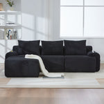 3-Seater Modular Sofa with Ottomans, Cup Holders and Storage, Black Corduroy