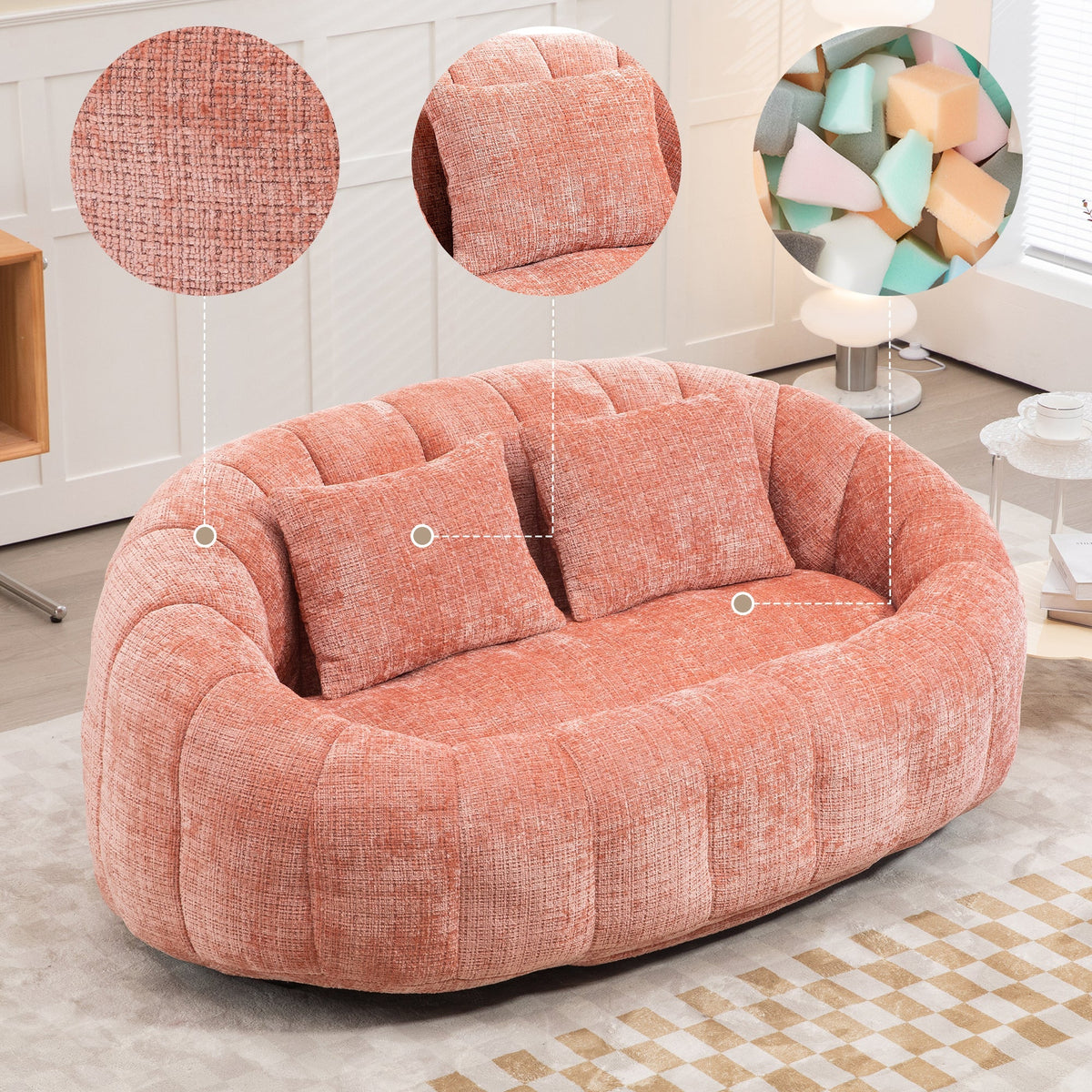 Bean Bag Sofa Lounger High Back Chair Indoor & Outdoor, Pink Chenille