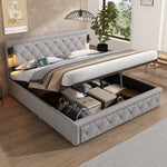 Upholstered Storage Bed 180x200 with USB & LED, Grey Linen