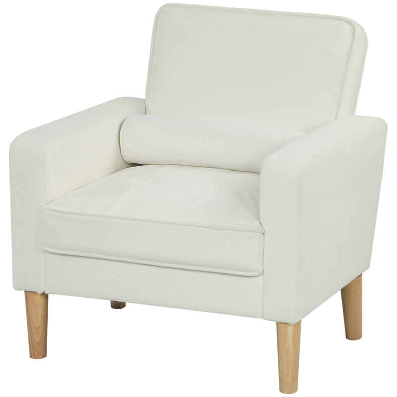 Upholstered Armchair, Reclining Backrest, Rubber Wood, Cream White