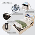 Children's Upholstered Bed 90x200, Multifunctional with Storage, LED & USB, Velvet Beige