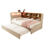 Sofa Bed 90x200 Pull-Out LED Storage Multifunctional Flannel Beige